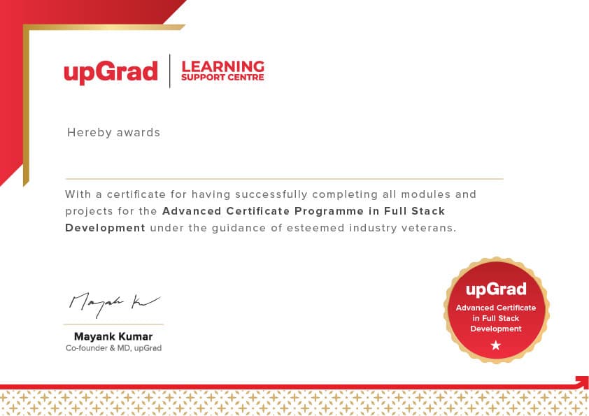Sample Advanced Certificate in Full Stack Development for Certificate in Full Stack Development