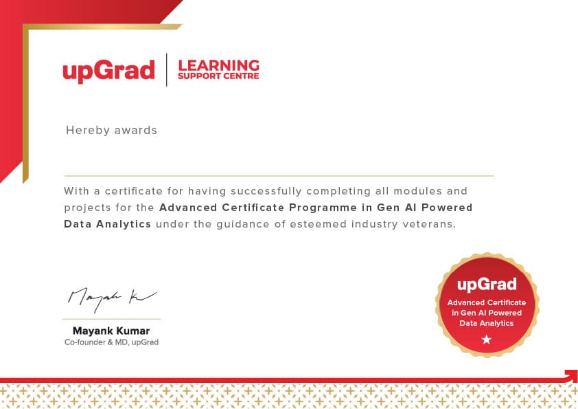 Sample Gen AI-Powered Data Analytics Certificate for Gen AI-powered Data Analytics