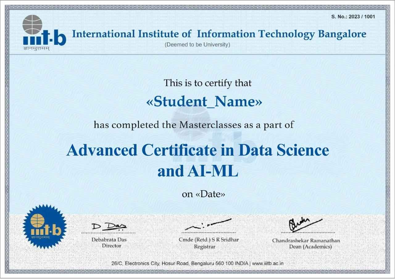 Sample Add-on Certification from IIIT-B for Gen AI-powered Data Science with Machine Learning