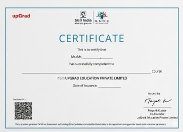 Sample NSDC Course Completion Certificate for Gen AI-powered Data Science with Machine Learning